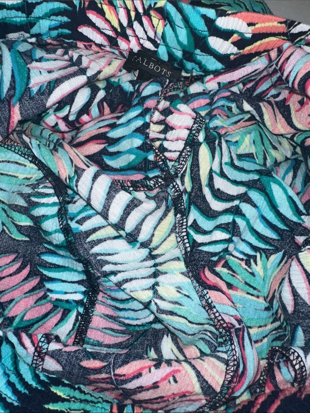 Talbots Crinkle Cotton Beach Pants Breezy Palm Print Resort Wear Coastal Medium - Picture 9 of 12